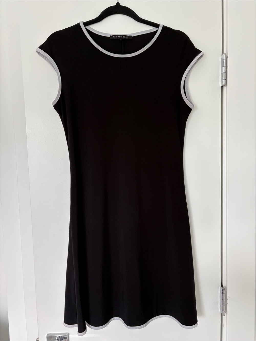 Black Short Sleeve Knit Dress with White Trim